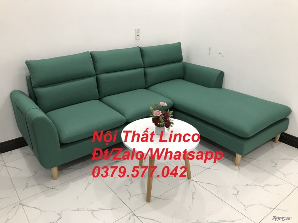 Bộ ghế sofa góc L phòng khách màu xanh ngọc lá cây đẹp Linco Bến Tre - 2