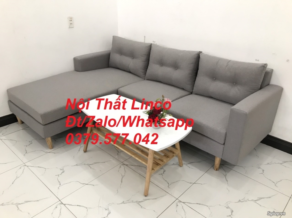 Bộ ghế sofa góc L màu xám ghi trắng, giá rẻ nhỏ Linco Bình Thuận - 3