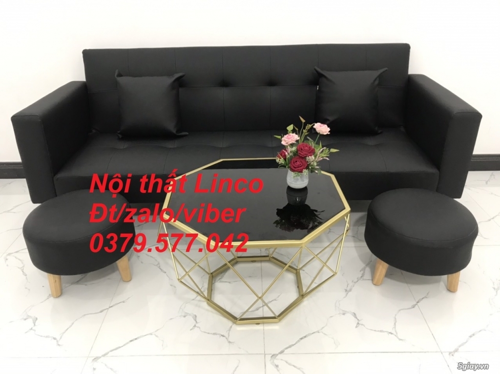 Bộ bàn ghế sofa bed giường (băng) simili giả da đen giá rẻ Tây Ninh - 1