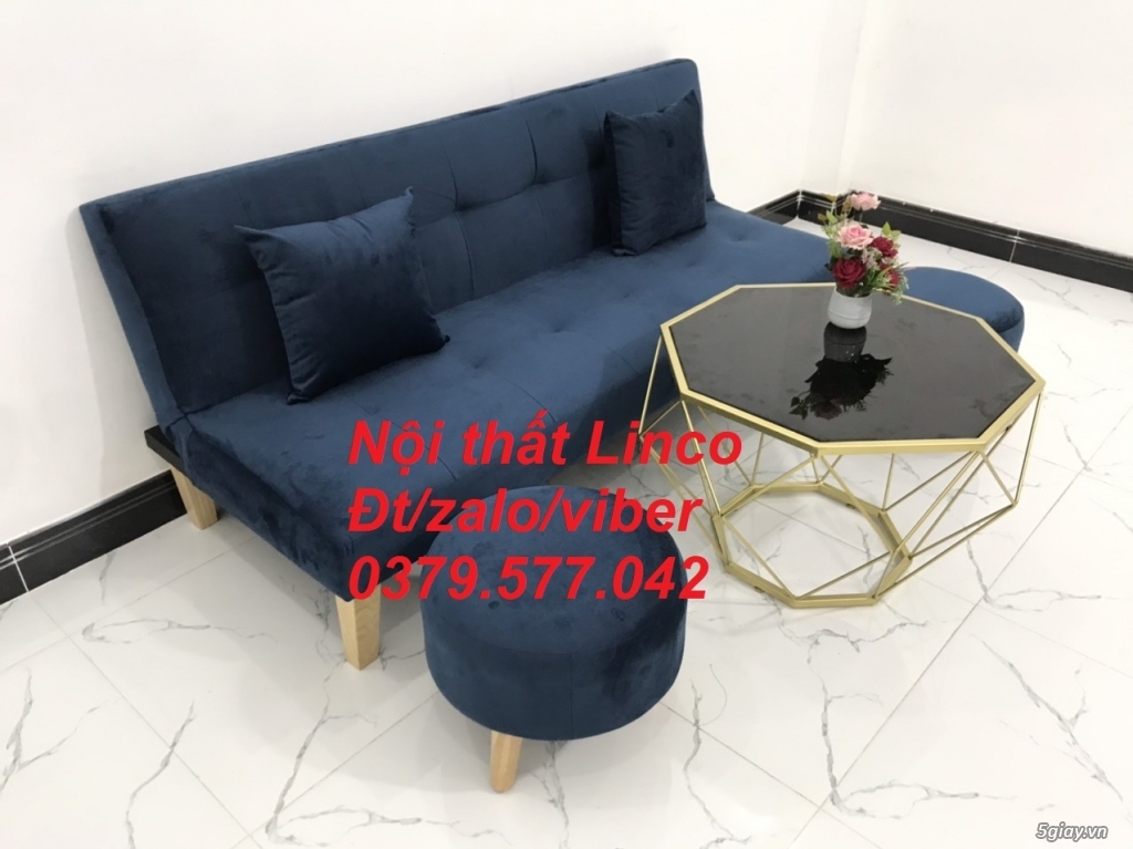 Bộ ghế sofa bed bật thành giường xanh dương đậm đen vải nhung Tây Ninh - 5