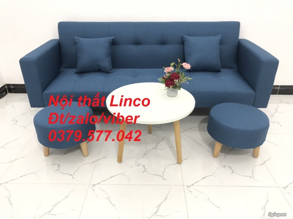 Bộ ghế sofa giường bed (băng) màu xanh dương da trời rẻ đẹp Đồng Tháp - 2
