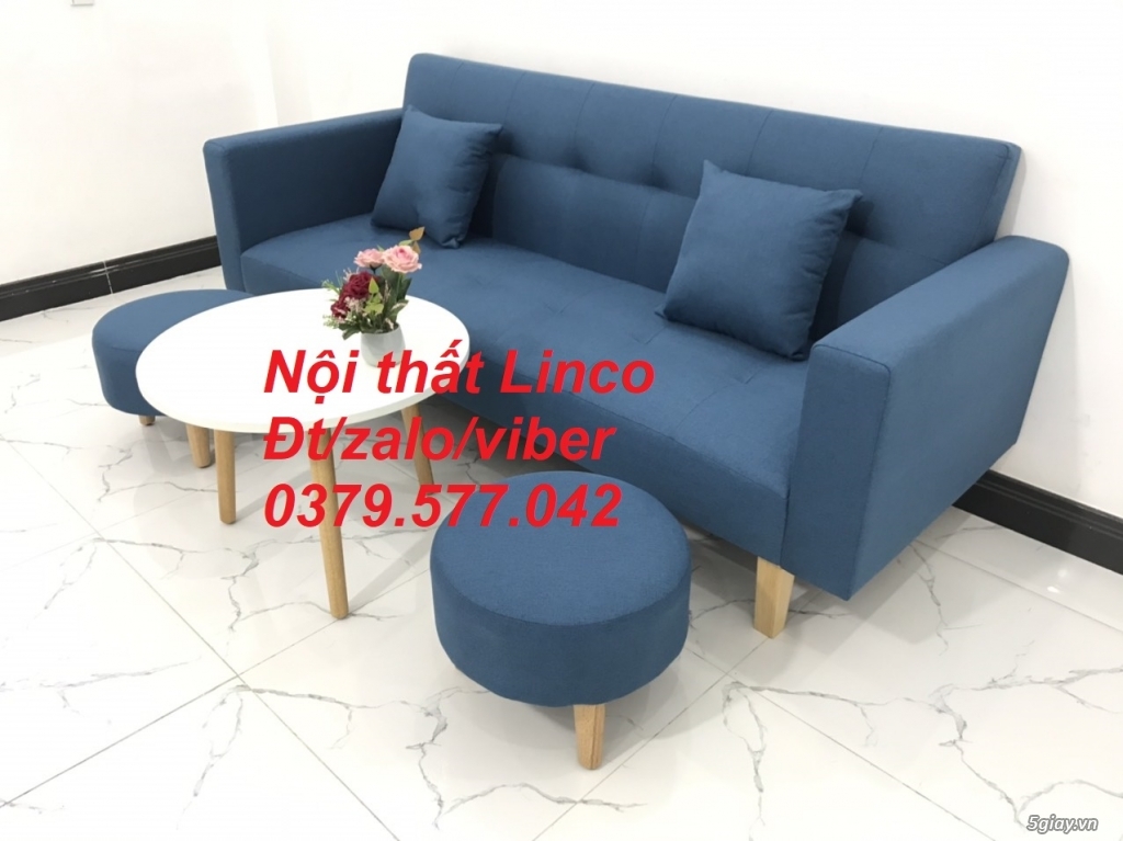 Bộ ghế sofa giường bed (băng) màu xanh dương da trời rẻ đẹp Đồng Tháp - 1