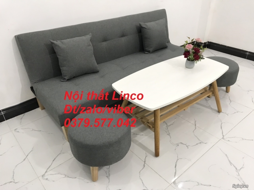 Bộ bàn ghế sofa giường sofa bed xám lông chuột đậm Đồng Tháp - 4