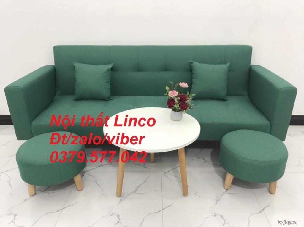 Bộ ghế sofa giường bed (băng) màu xanh ngọc lá cây ở Linco Tây Ninh - 1
