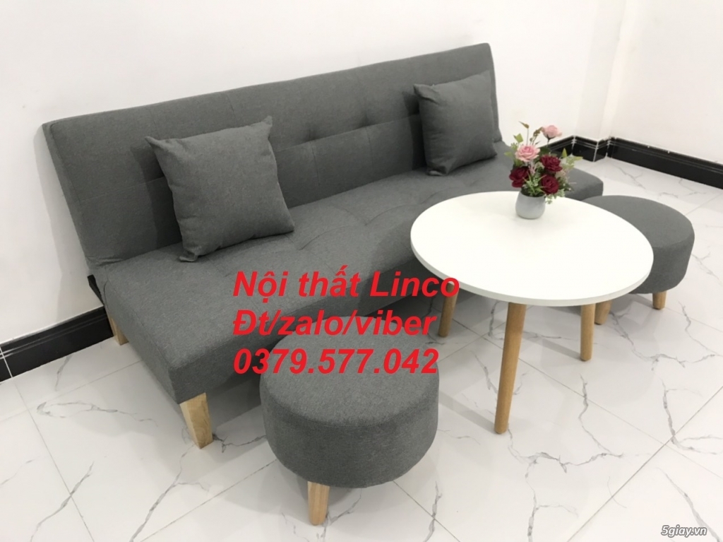 Bộ bàn ghế sofa giường sofa bed xám lông chuột đậm Đồng Tháp - 1