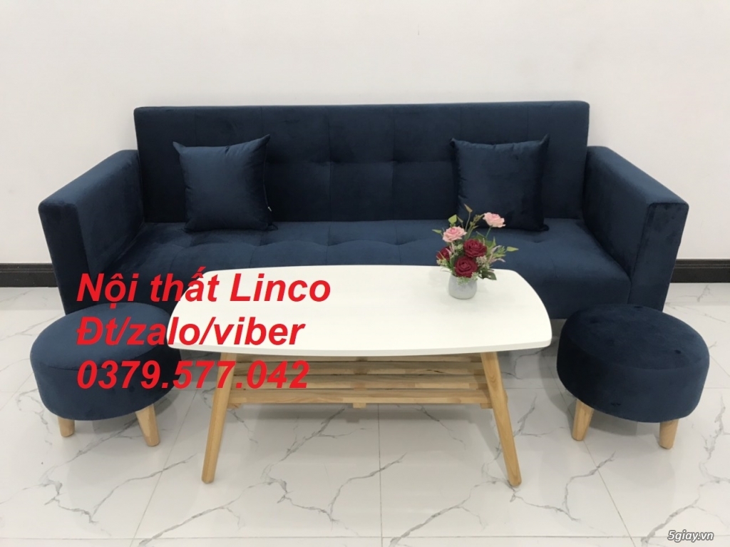 Bộ bàn ghế sofa giường bed (băng) màu xanh dương đậm đen Linco Bến Tre - 1