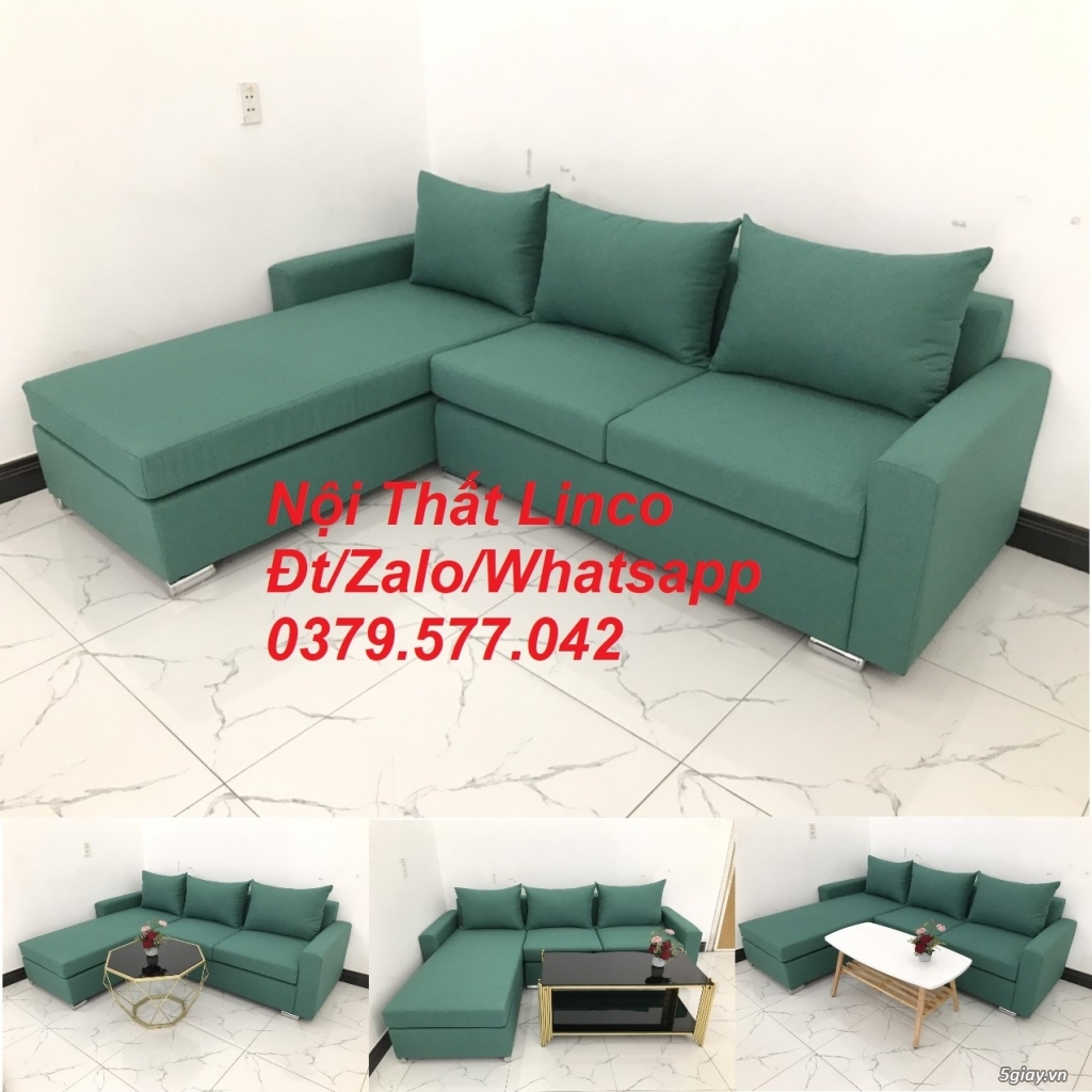 Bộ ghế sofa góc L xanh ngọc lá cây giá rẻ đẹp Linco Đồng Tháp