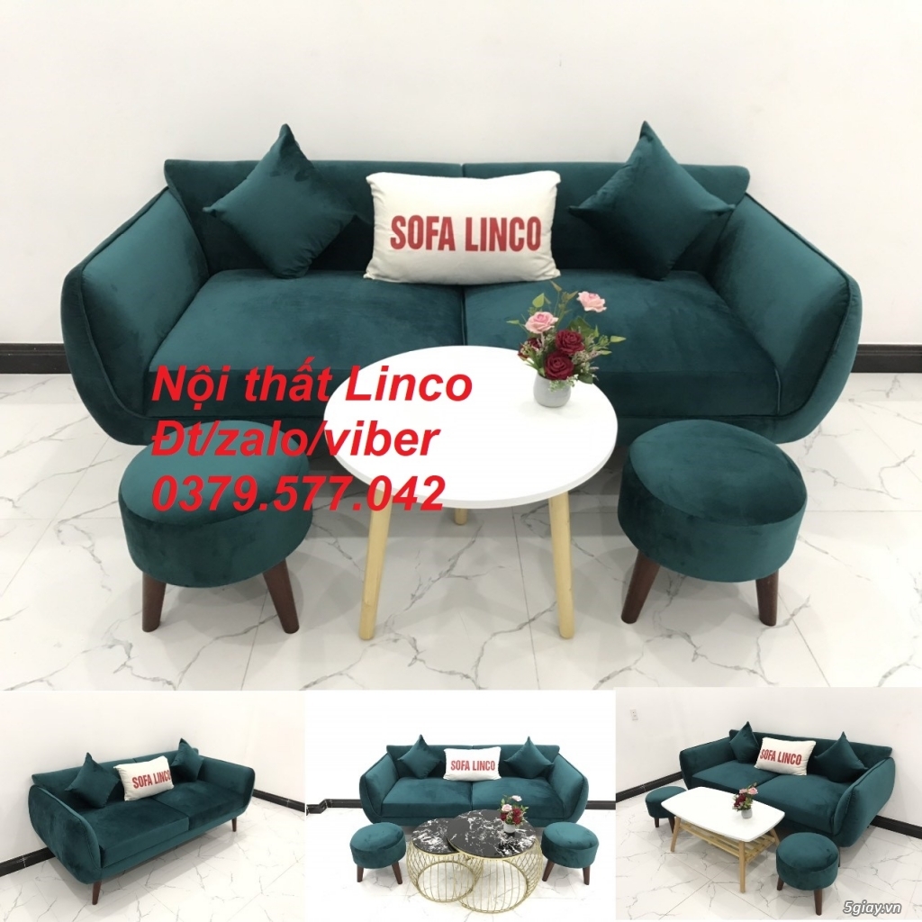 Bộ bàn ghế Sofa băng xanh cổ vịt vải nhung giá rẻ đẹp Bình Thuận