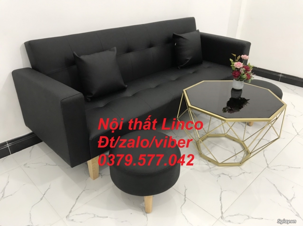Bộ bàn ghế sofa bed giường (băng) simili giả da đen giá rẻ Tây Ninh - 3