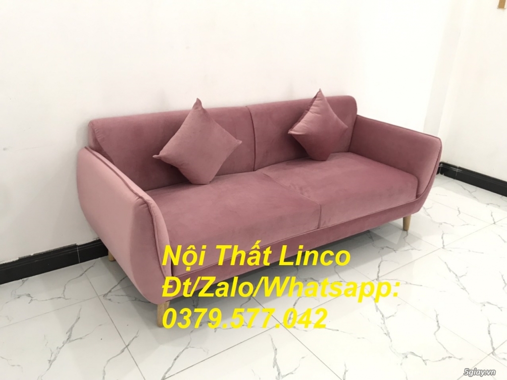 Bộ ghế sofa băng màu hồng hường vải nhung đẹp nhỏ gọn linco Bến Tre - 1