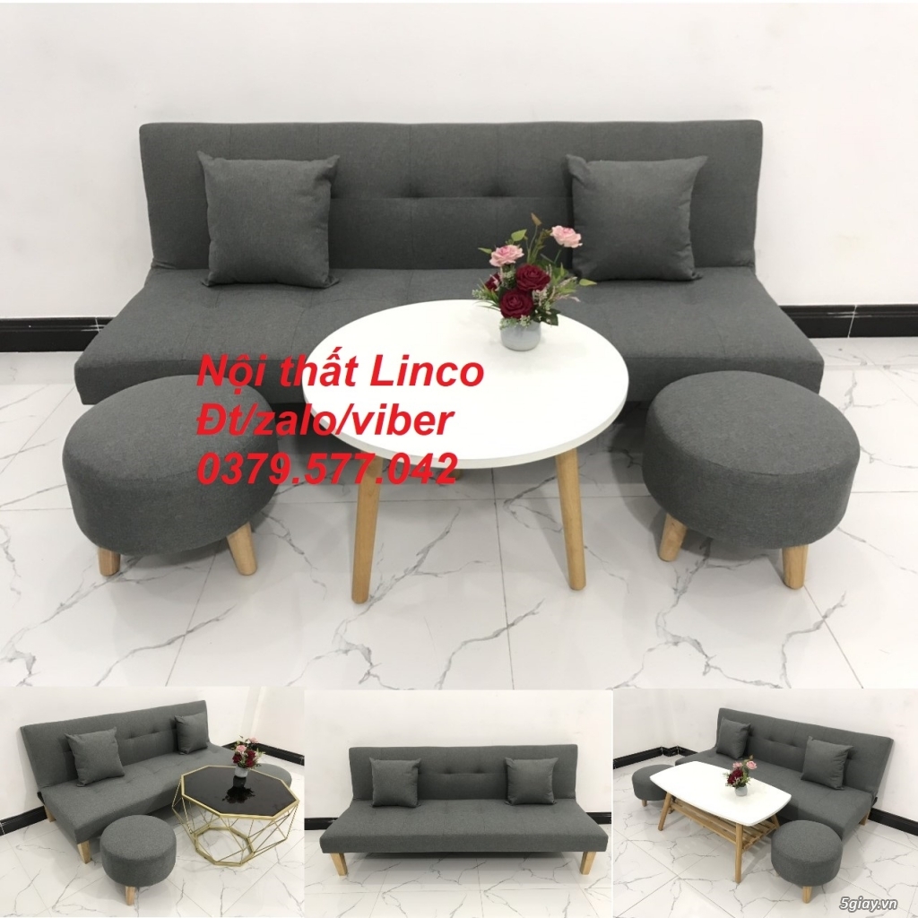 Bộ bàn ghế sofa giường sofa bed xám lông chuột đậm Đồng Tháp