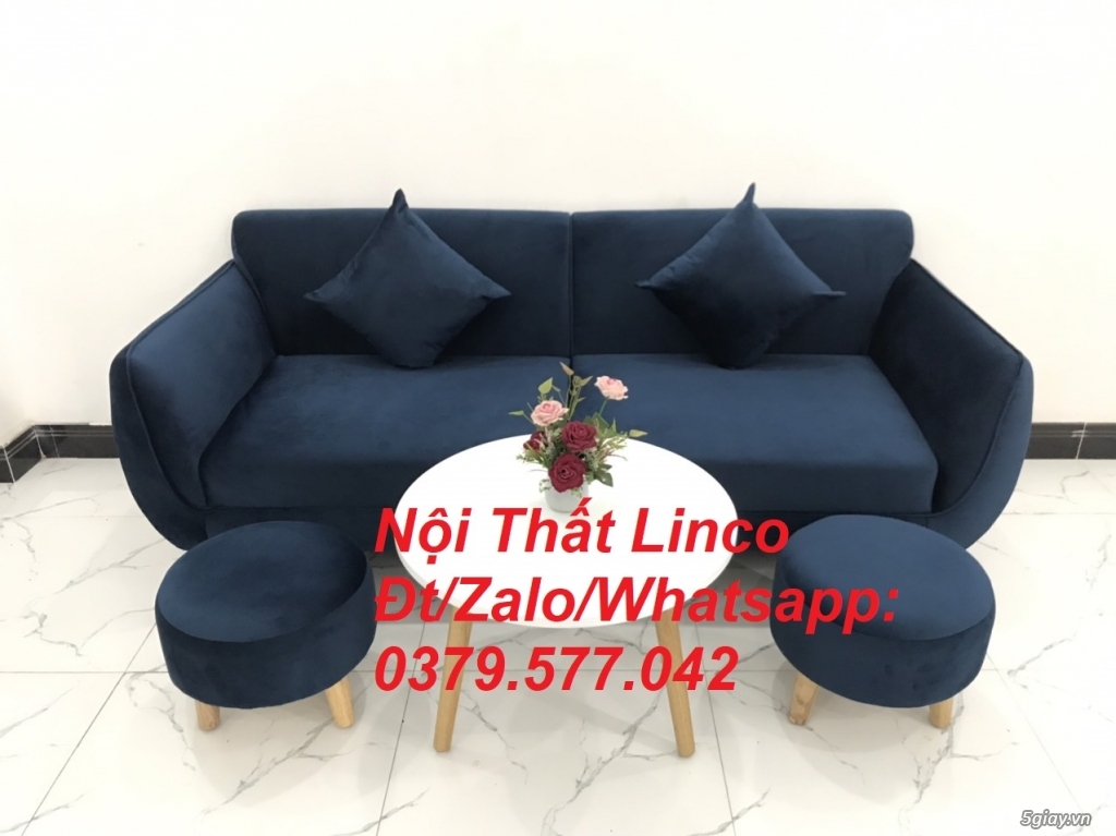 Bộ ghế sofa băng màu xanh dương đen đậm vải nhung giá rẻ đẹp Bến Tre - 1