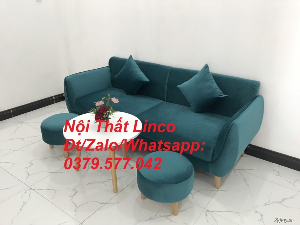 Bộ ghế sofa băng văng 1m9 xanh cổ vịt lá cây hiện đại Linco Đồng Tháp - 4