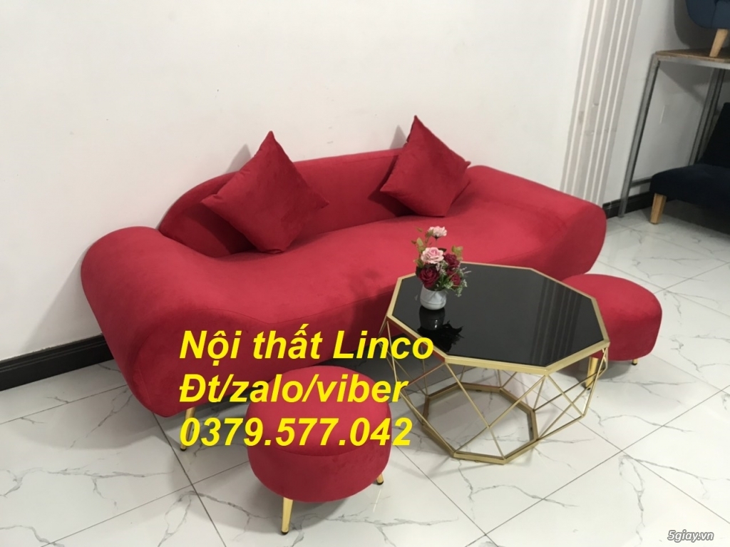 Bộ ghế sofa băng văng thuyền dài màu đỏ vải nhung đẹp giá rẻ Đồng Tháp - 4