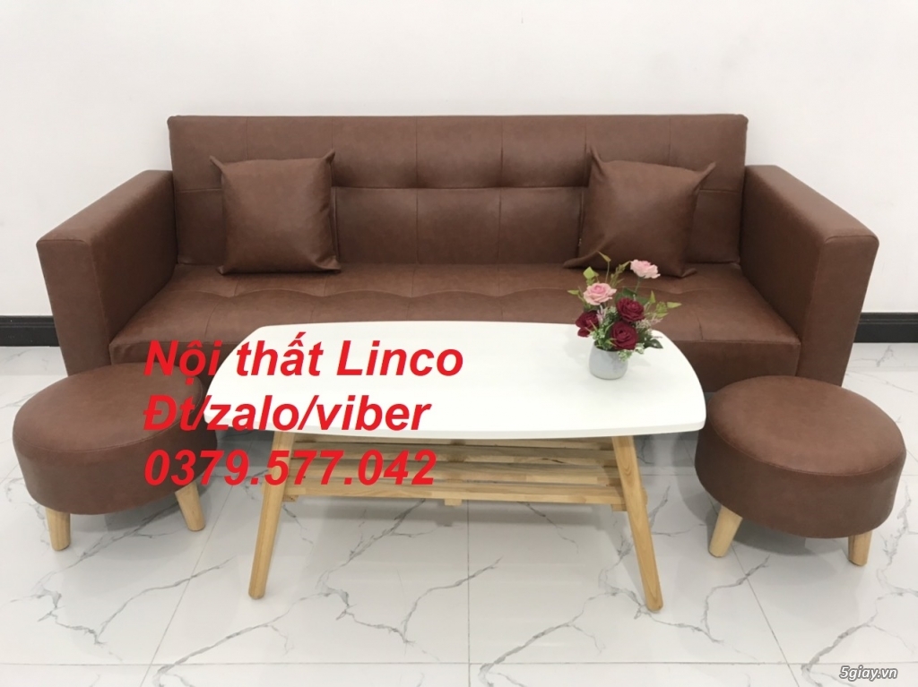 Bộ bàn ghế sofa bed sofa giường 2 tay vịn giả da (Simili) Bến Tre - 5