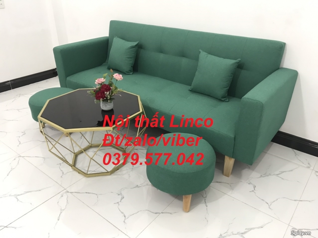 Bộ ghế sofa giường bed (băng) màu xanh ngọc lá cây ở Linco Tây Ninh - 3