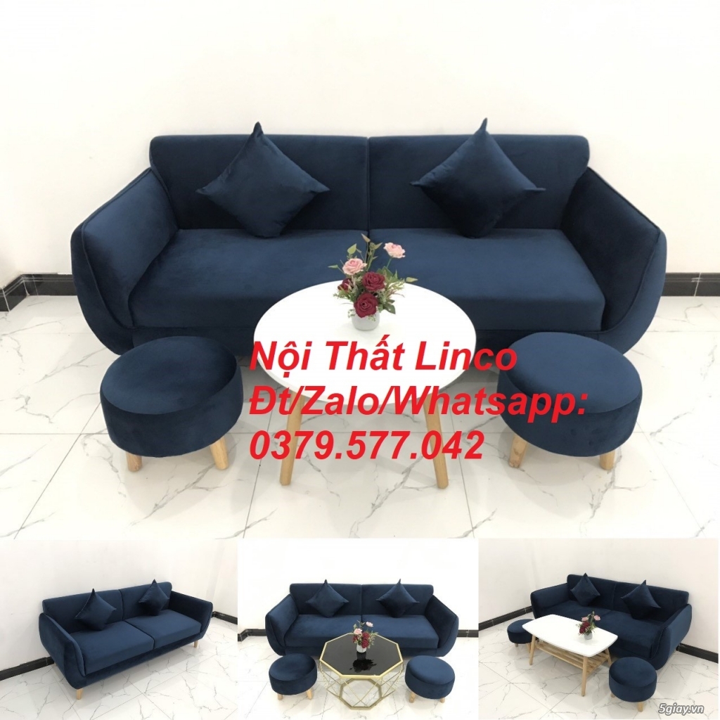 Bộ ghế sofa băng màu xanh dương đen đậm vải nhung giá rẻ đẹp Bến Tre
