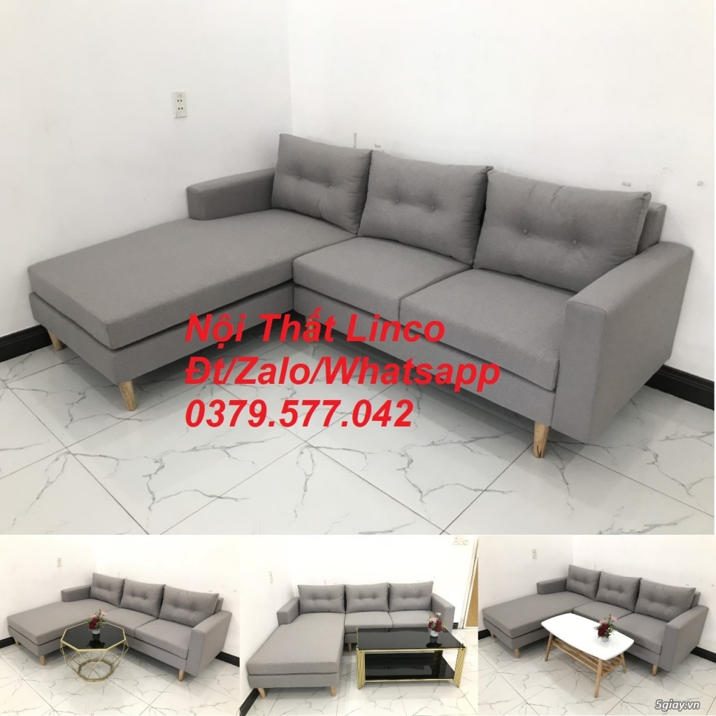 Bộ ghế sofa góc L màu xám ghi trắng, giá rẻ nhỏ Linco Bình Thuận