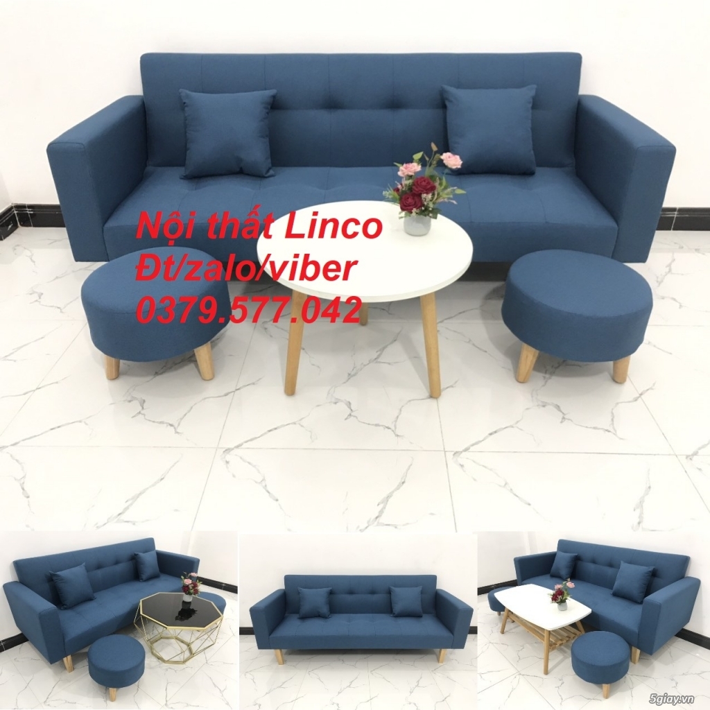 Bộ ghế sofa giường bed (băng) màu xanh dương da trời rẻ đẹp Đồng Tháp