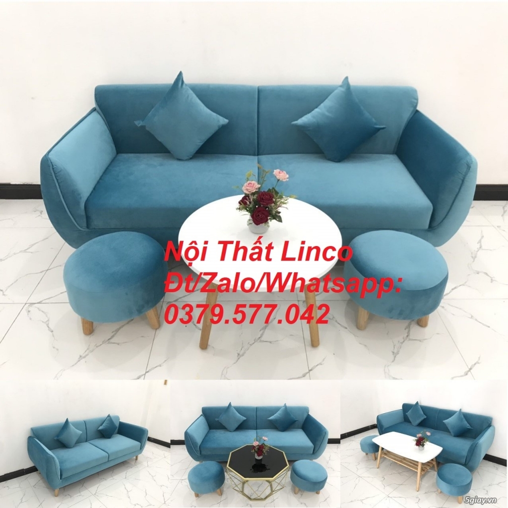 Bộ ghế sofa băng dài 1m9 nhỏ màu xanh dương nước biển giá rẻ Tây Ninh