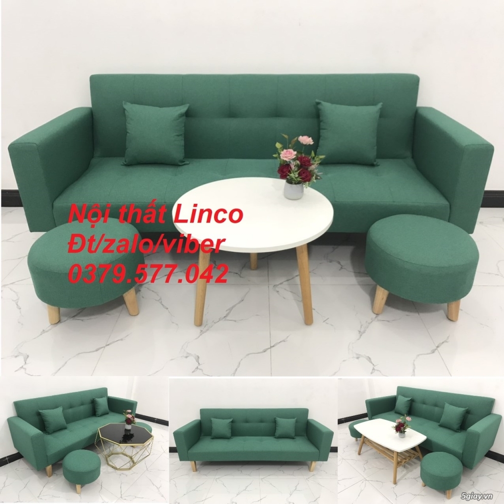 Bộ ghế sofa giường bed (băng) màu xanh ngọc lá cây ở Linco Tây Ninh