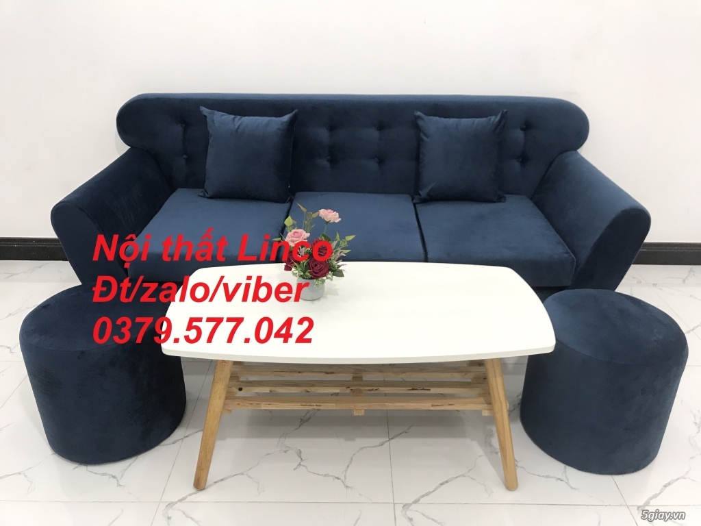 Sofa băng giá rẻ vải nhung sofa văng xanh dương đậm Linco Đồng Tháp - 3