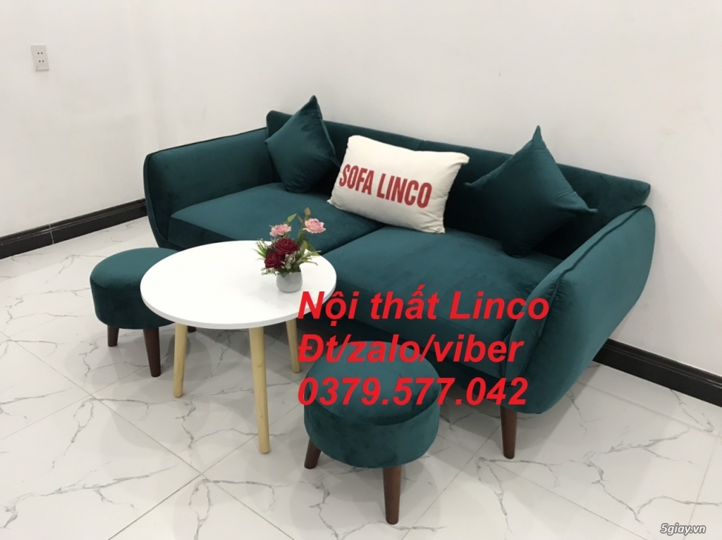 Bộ bàn ghế Sofa băng xanh cổ vịt vải nhung giá rẻ đẹp Bình Thuận - 3