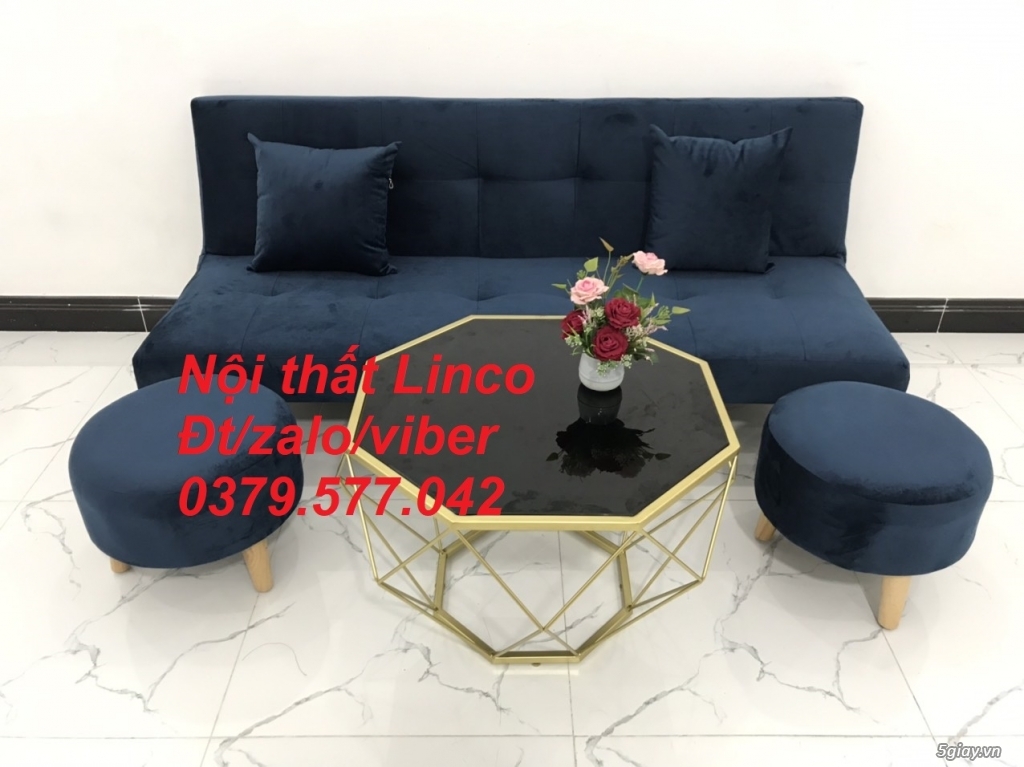 Bộ ghế sofa bed bật thành giường xanh dương đậm đen vải nhung Tây Ninh - 3