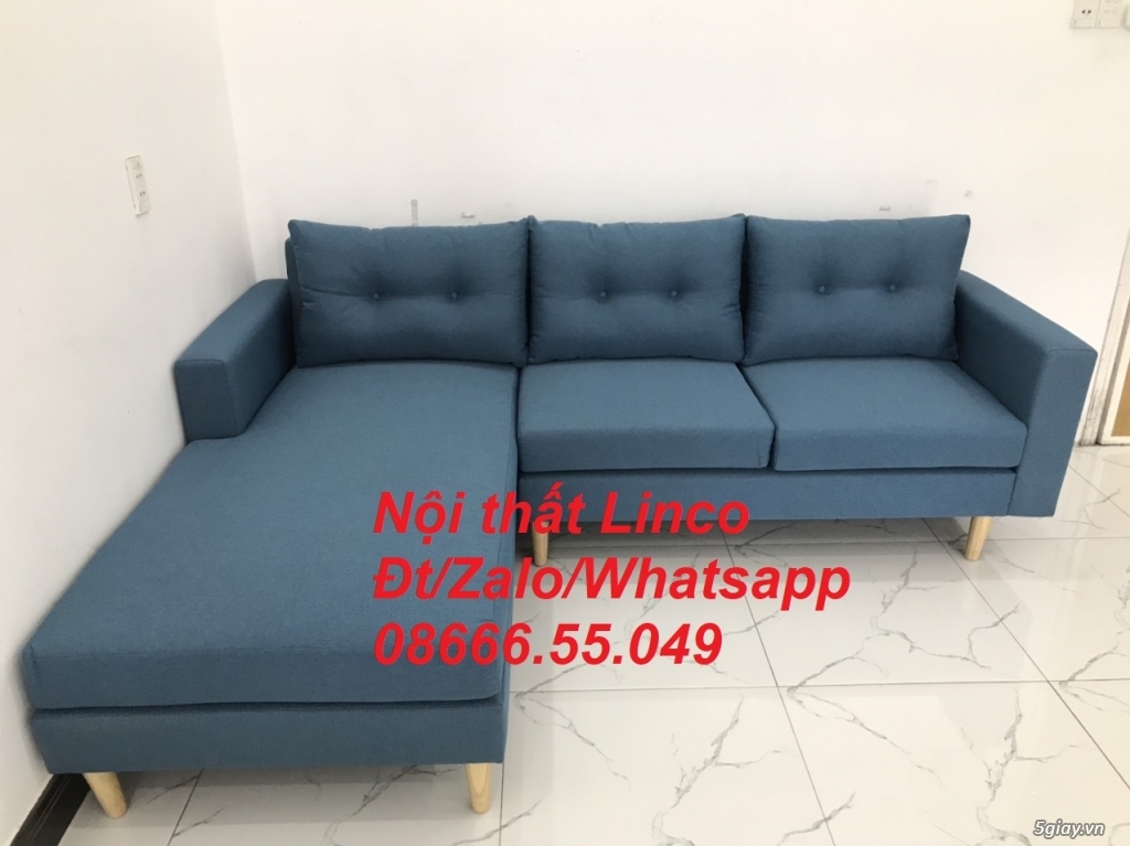 Bộ ghế sofa góc L đẹp, góc dài 2m2 nhỏ xanh dương đen Nội thất Phú Yên - 5