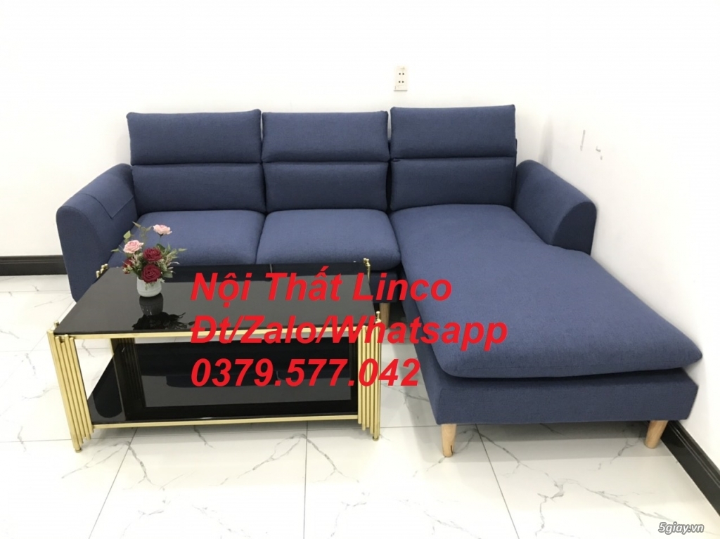 Bộ ghế sofa góc L phòng khách đẹp xanh dương đậm Linco Tây Ninh - 2