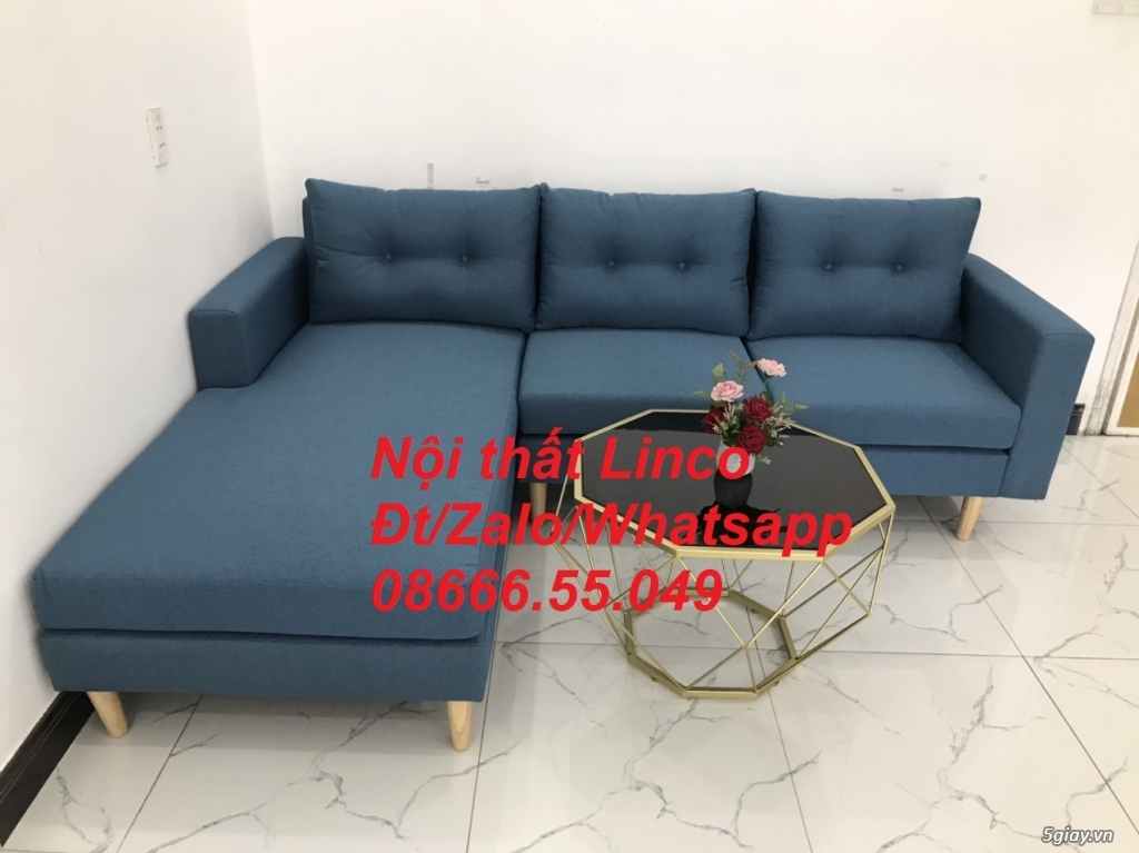 Bộ ghế sofa góc L đẹp, góc dài 2m2 nhỏ xanh dương đen Nội thất Phú Yên - 3