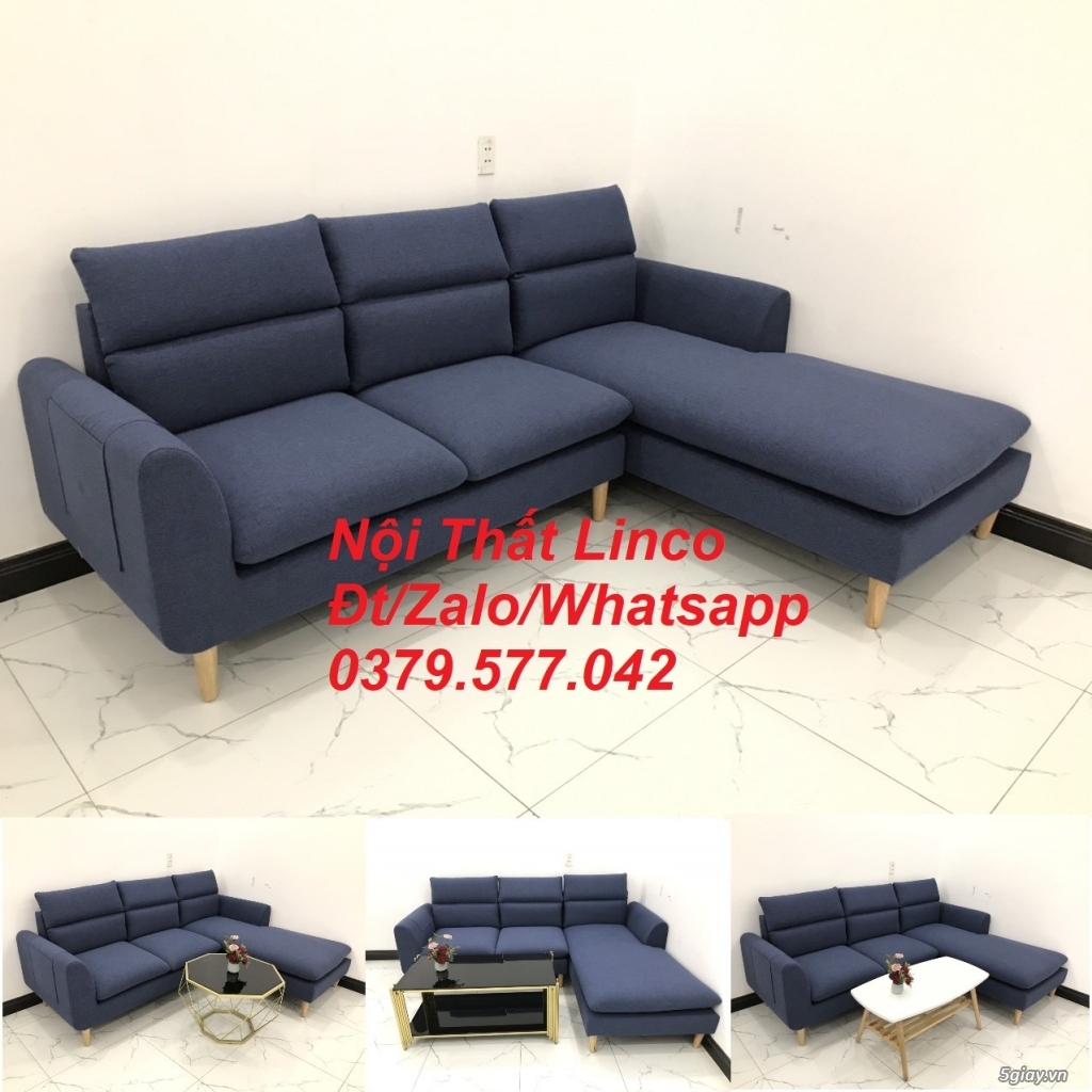 Bộ ghế sofa góc L phòng khách đẹp xanh dương đậm Linco Tây Ninh
