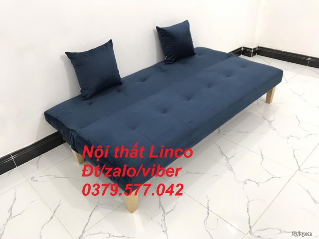 Bộ ghế sofa bed bật thành giường xanh dương đậm đen vải nhung Tây Ninh - 1