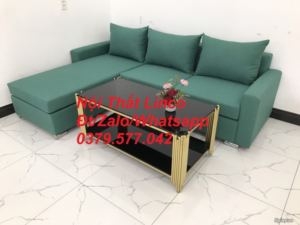 Bộ ghế sofa góc L xanh ngọc lá cây giá rẻ đẹp Linco Đồng Tháp - 4
