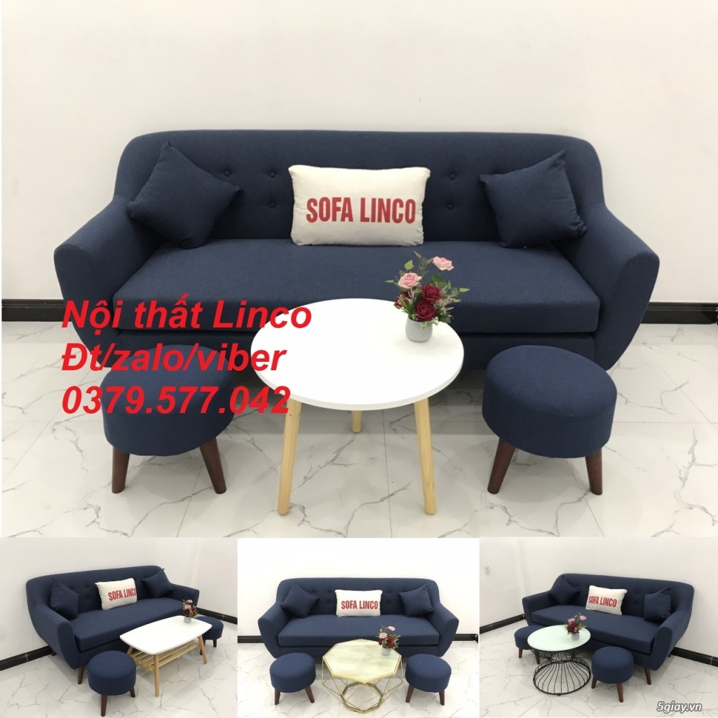 Bộ bàn ghế sopha salon Sofa băng xanh dương đậm đen Linco Đồng Tháp