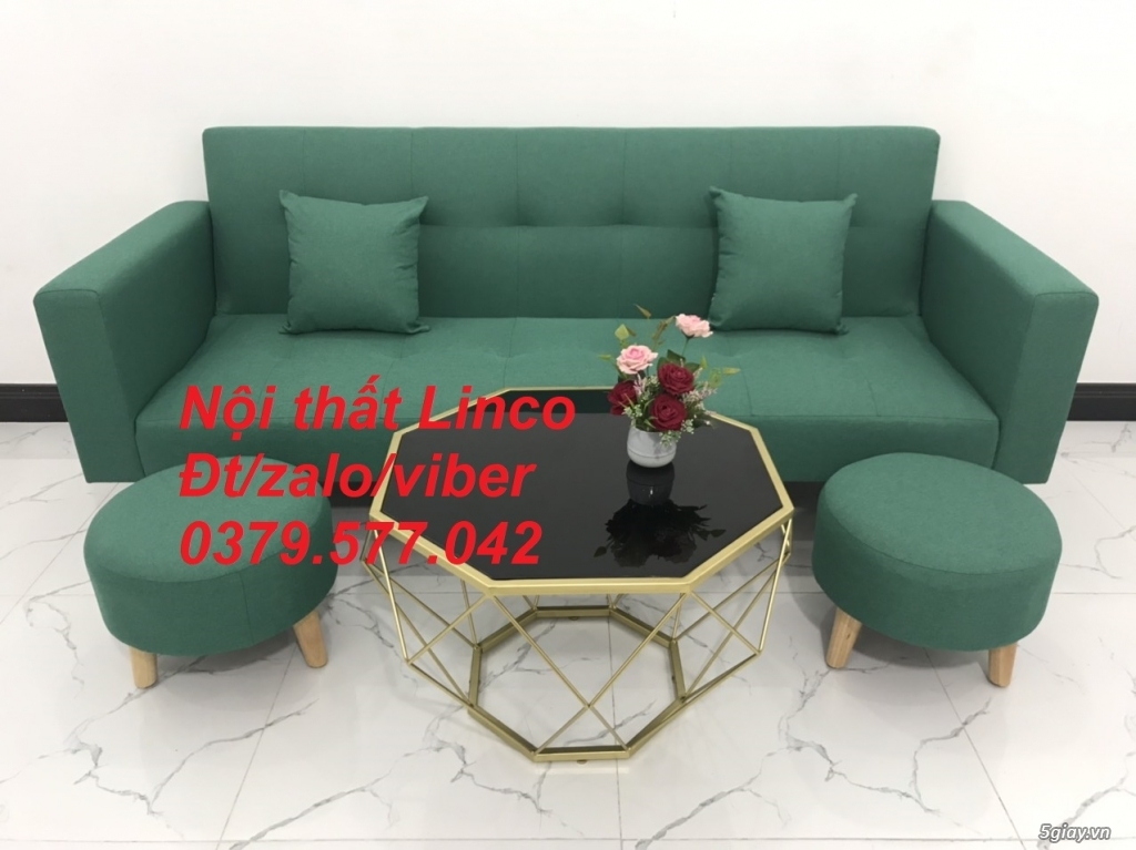 Bộ ghế sofa giường bed (băng) màu xanh ngọc lá cây ở Linco Tây Ninh - 5