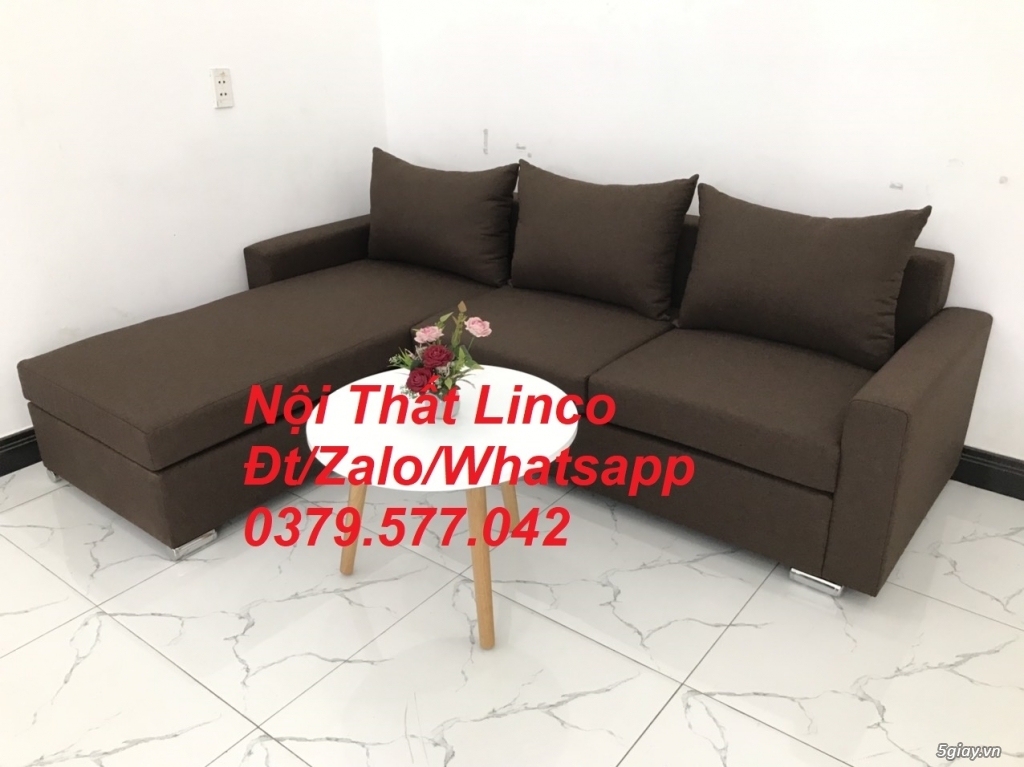 Bộ ghế sofa góc L giá rẻ nâu đen đậm Sofa L phòng khách Linco Bến Tre - 3