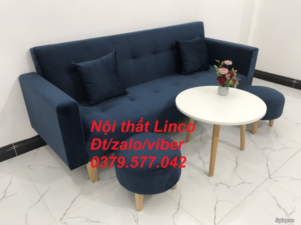 Bộ bàn ghế sofa giường bed (băng) màu xanh dương đậm đen Linco Bến Tre - 5