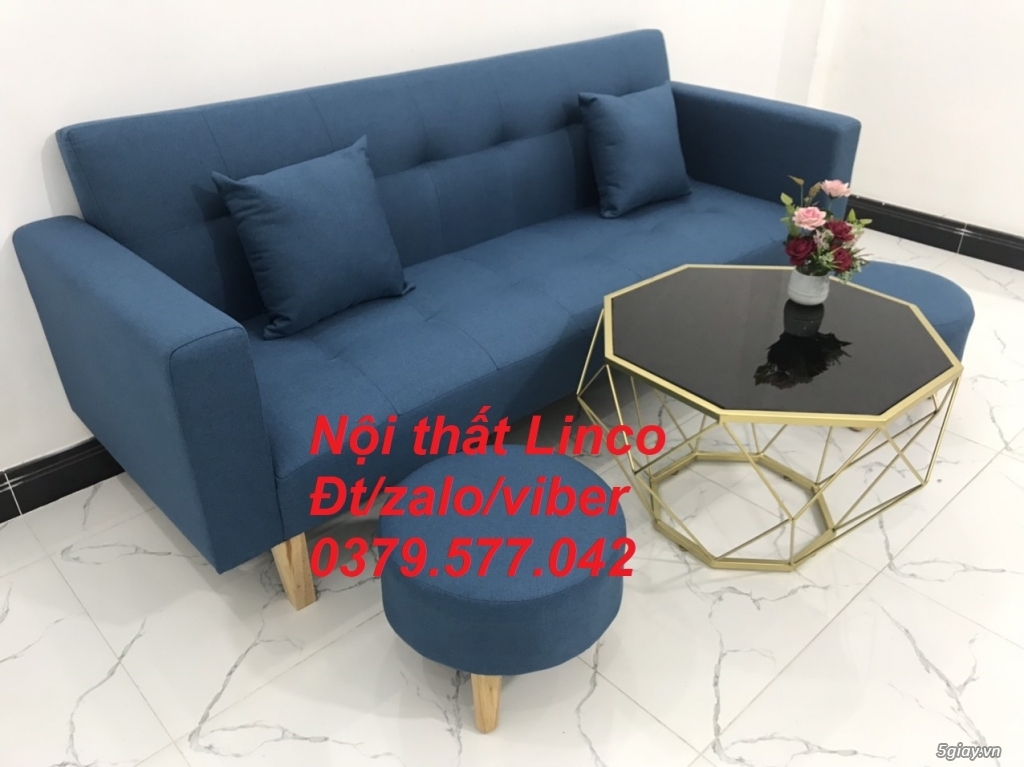 Bộ ghế sofa giường bed (băng) màu xanh dương da trời rẻ đẹp Đồng Tháp - 4