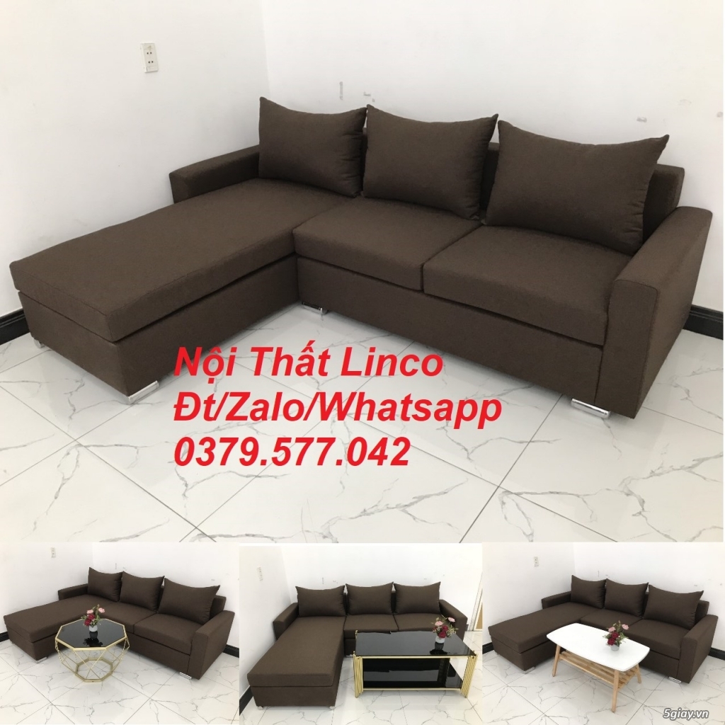 bộ ghế sofa góc giá rẻ,sofa góc L, màu Nâu đậm Nội Thất Linco Tây Ninh