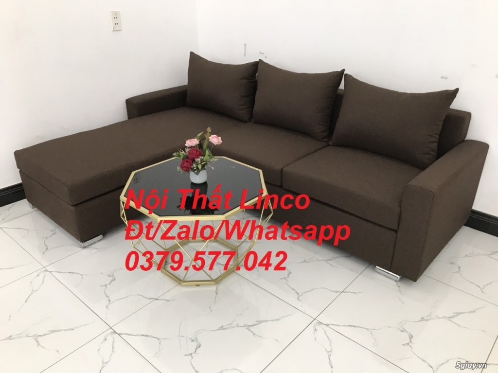 bộ ghế sofa góc giá rẻ,sofa góc L, màu Nâu đậm Nội Thất Linco Tây Ninh - 5