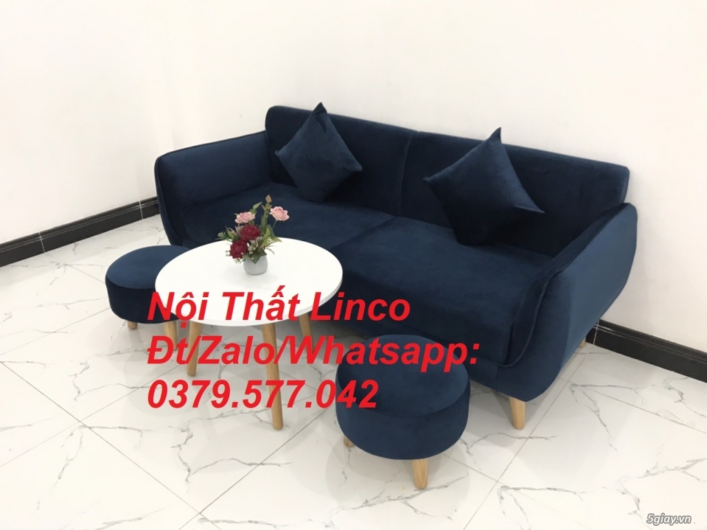 Bộ ghế sofa băng màu xanh dương đen đậm vải nhung giá rẻ đẹp Bến Tre - 4