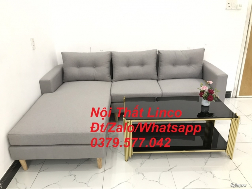 Bộ ghế sofa góc L màu xám ghi trắng, giá rẻ nhỏ Linco Bình Thuận - 2