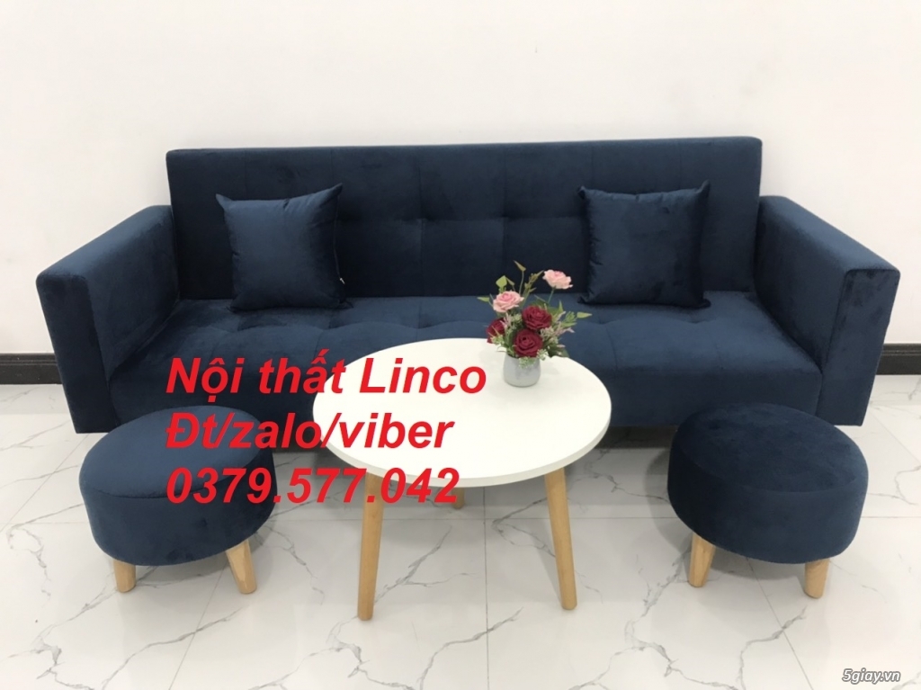 Bộ bàn ghế sofa giường bed (băng) màu xanh dương đậm đen Linco Bến Tre - 3