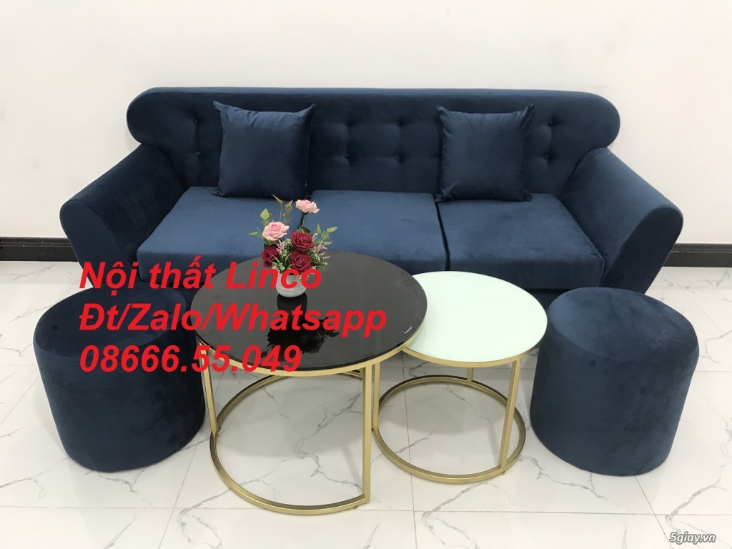Sofa băng giá rẻ vải nhung đẹp xanh dương đậm Nội thất Tuy Hòa Phú Yên - 3