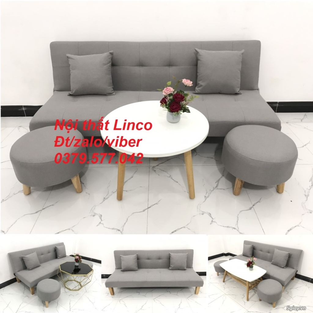 Bộ bàn ghế sofa bed, sofa giường xám trắng ghi tro bạc Linco Bến Tre