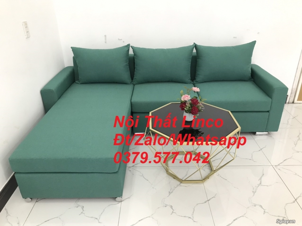 Bộ ghế sofa góc L xanh ngọc lá cây giá rẻ đẹp Linco Đồng Tháp - 5
