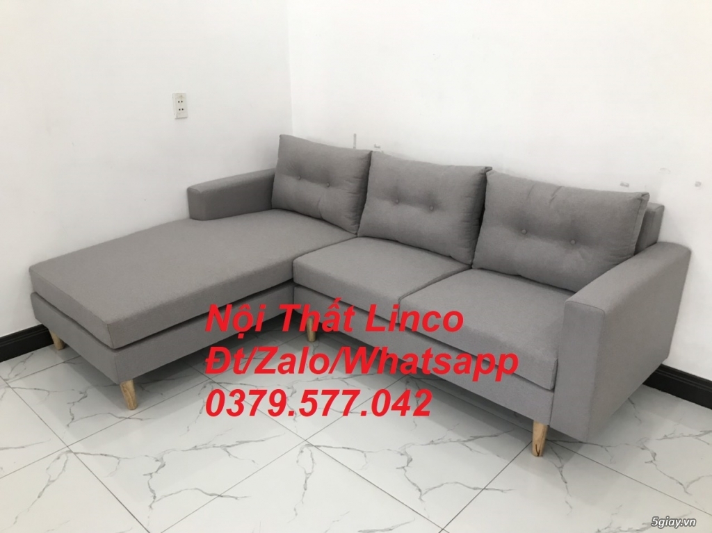 Bộ ghế sofa góc L màu xám ghi trắng, giá rẻ nhỏ Linco Bình Thuận - 1
