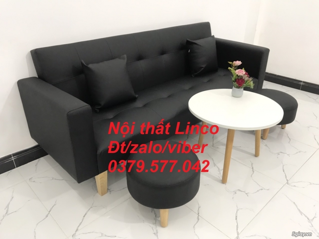 Bộ bàn ghế sofa bed giường (băng) simili giả da đen giá rẻ Tây Ninh - 2