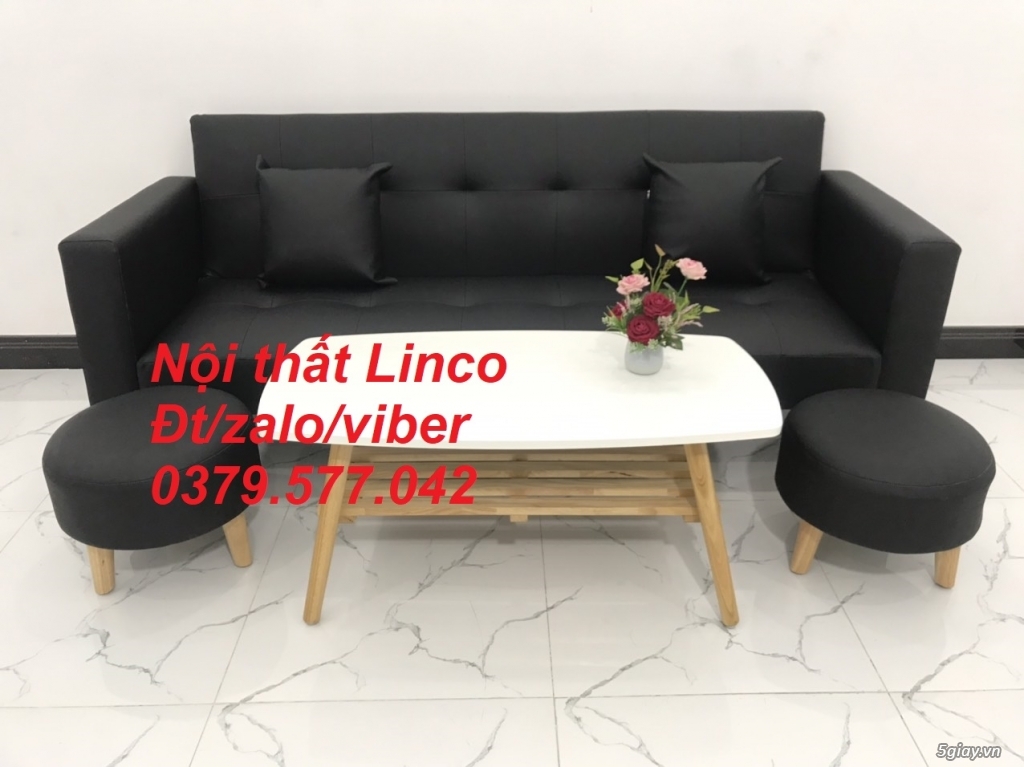 Bộ bàn ghế sofa bed giường (băng) simili giả da đen giá rẻ Tây Ninh - 5